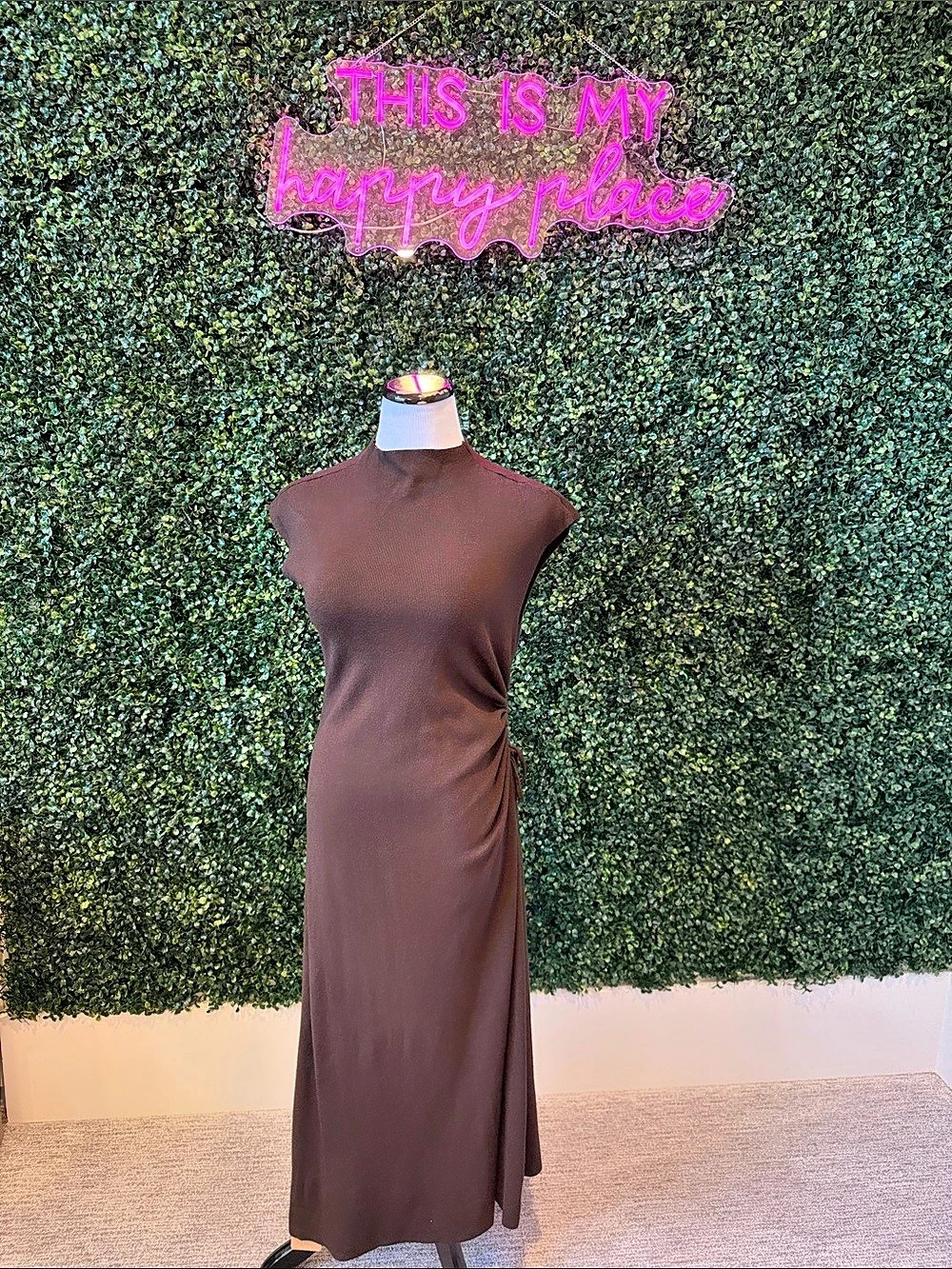 NWT RIHOAS Ruched Maxi Dress in Brown